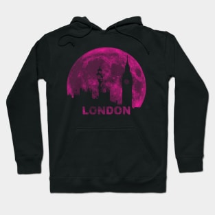 Pinkish Purple Moon London Skyline from Bridge over the Thames Hoodie